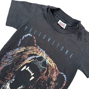 VTG Anvil Black Single Stitch Yellowstone Grizzly Bear Graphic Print USA MADE XS